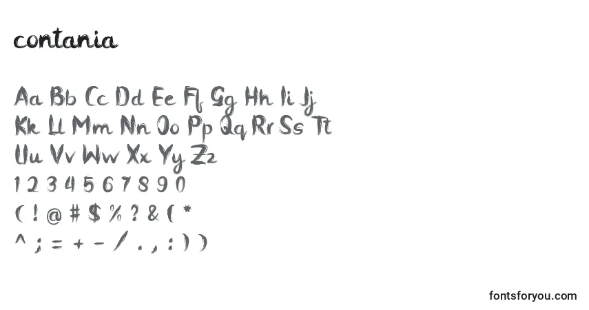 Contania (123981)-fontti – aakkoset, numerot, erikoismerkit
