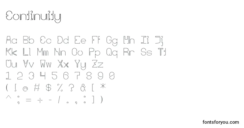 Schriftart Continuity – Alphabet, Zahlen, spezielle Symbole