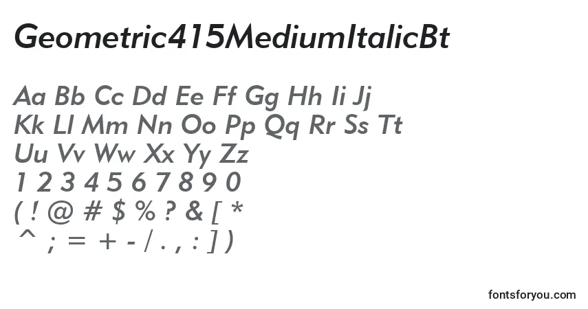 Шрифт Geometric415MediumItalicBt – алфавит, цифры, специальные символы