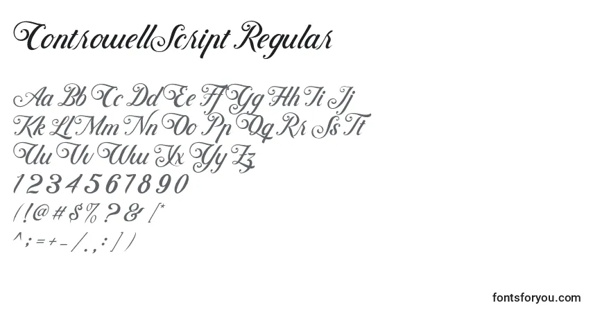 Czcionka ControwellScript Regular – alfabet, cyfry, specjalne znaki
