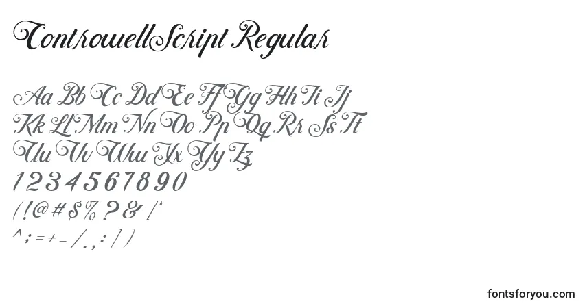 A fonte ControwellScript Regular (123991) – alfabeto, números, caracteres especiais