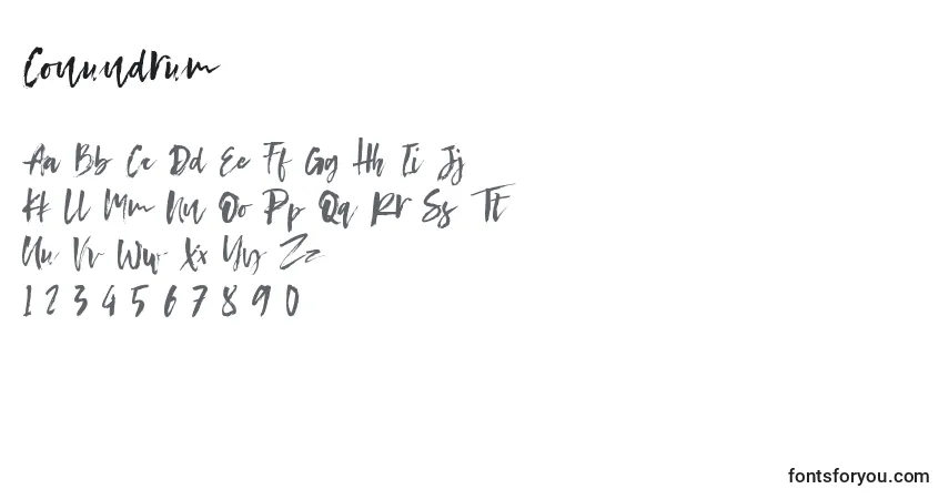 Czcionka Conundrum (123992) – alfabet, cyfry, specjalne znaki