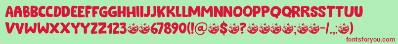 Cookie Supply DEMO-fontti – punaiset fontit vihreällä taustalla
