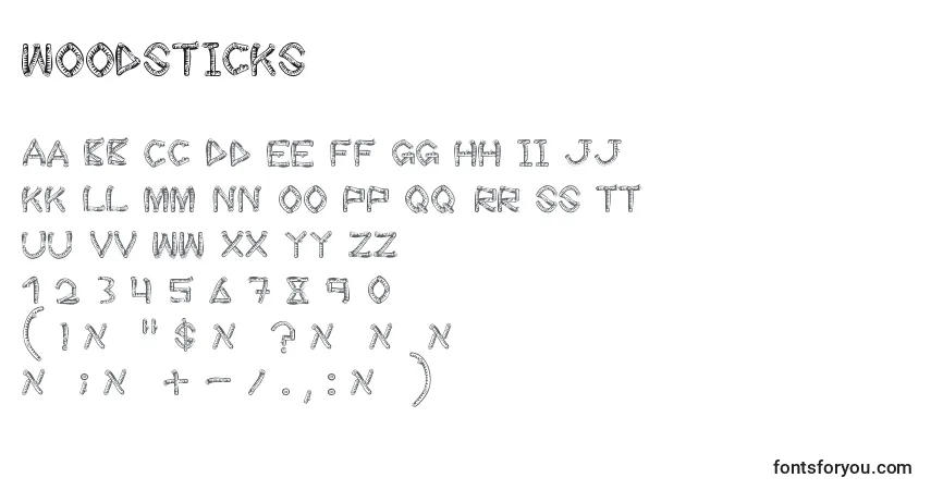 characters of woodsticks font, letter of woodsticks font, alphabet of  woodsticks font
