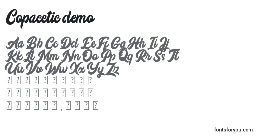 Шрифт Copacetic demo – алфавит, цифры, специальные символы