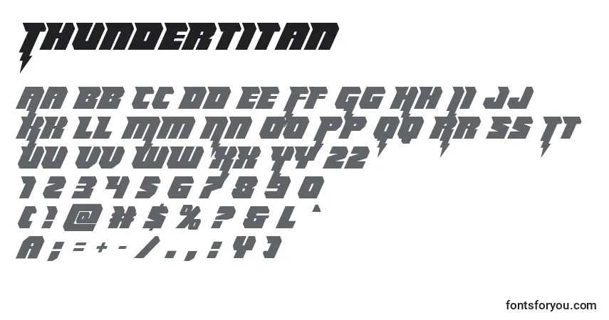 Czcionka Thundertitan – alfabet, cyfry, specjalne znaki