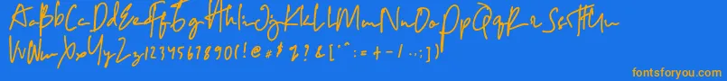 フォントCopalanga – オレンジ色の文字が青い背景にあります。