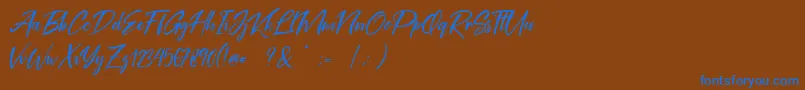 Coral Pen Free-Schriftart – Blaue Schriften auf braunem Hintergrund