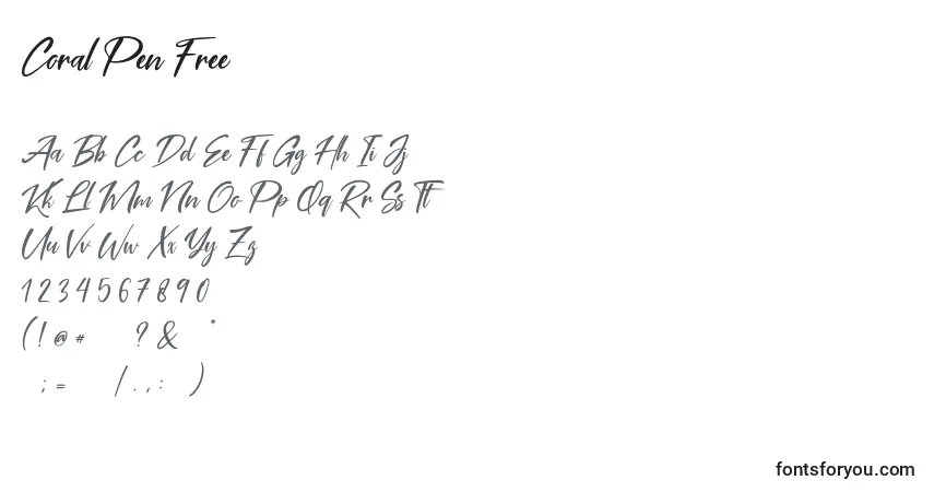 Schriftart Coral Pen Free (124017) – Alphabet, Zahlen, spezielle Symbole