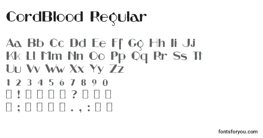 A fonte CordBlood Regular – alfabeto, números, caracteres especiais