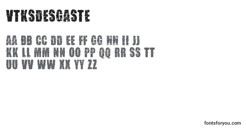 Czcionka VtksDesgaste – alfabet, cyfry, specjalne znaki
