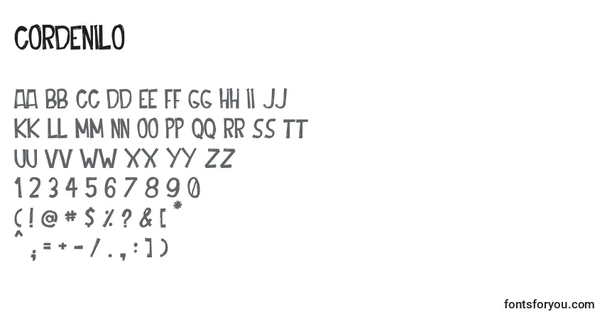 Czcionka Cordenilo – alfabet, cyfry, specjalne znaki