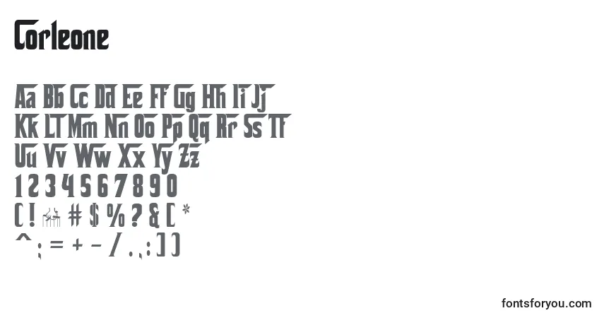 Schriftart Corleone (124027) – Alphabet, Zahlen, spezielle Symbole