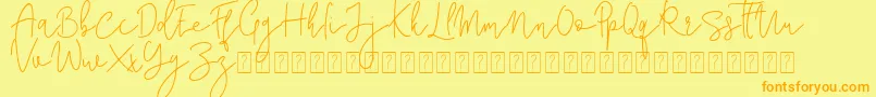 フォントCorline Signature – オレンジの文字が黄色の背景にあります。