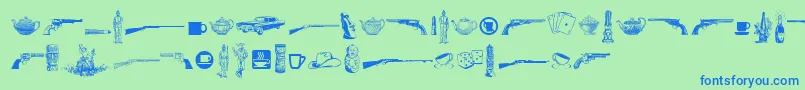 Cornucopia of Dingbats Seven Font – Blue Fonts on Green Background