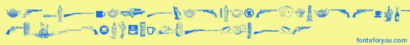 Cornucopia of Dingbats Seven Font – Blue Fonts on Yellow Background