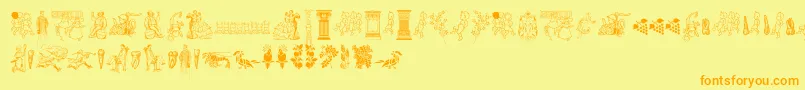 フォントCornucopia of Dingbats Two – オレンジの文字が黄色の背景にあります。