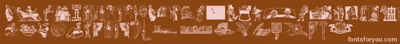 Cornucopia of Dingbats-Schriftart – Rosa Schriften auf braunem Hintergrund