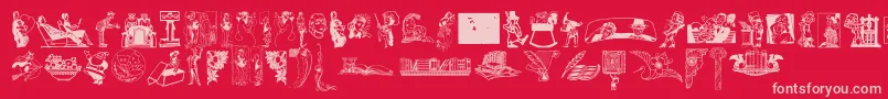 Cornucopia of Dingbats-Schriftart – Rosa Schriften auf rotem Hintergrund
