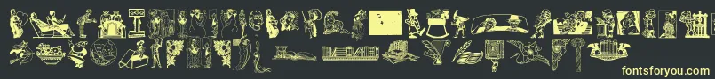 Cornucopia of Dingbats-fontti – keltaiset fontit mustalla taustalla