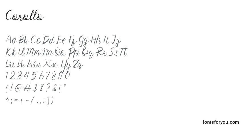 Шрифт Corollo (124036) – алфавит, цифры, специальные символы