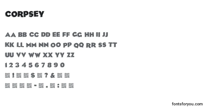 Corpseyフォント–アルファベット、数字、特殊文字