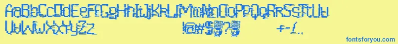 フォントCortocircuito – 青い文字が黄色の背景にあります。