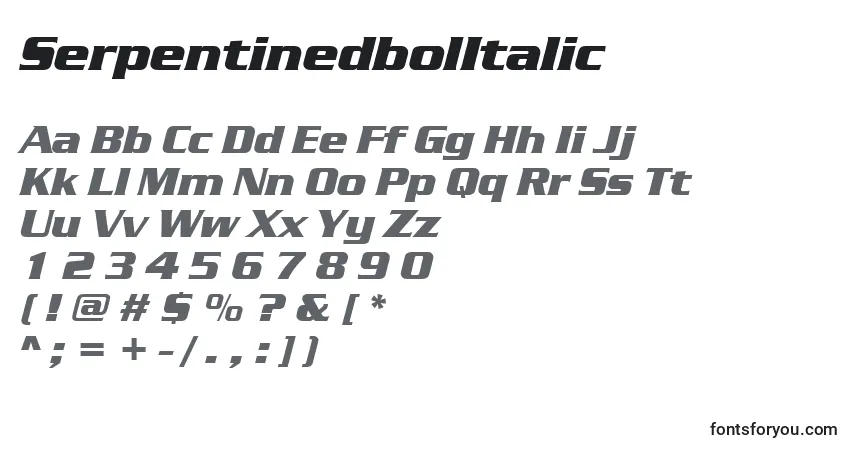 Шрифт SerpentinedbolItalic – алфавит, цифры, специальные символы