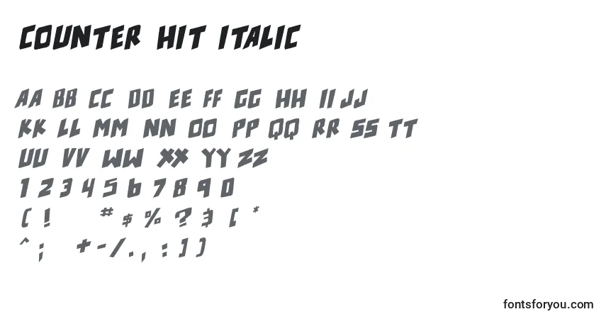 A fonte Counter hit Italic – alfabeto, números, caracteres especiais