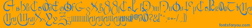 Courthan-Schriftart – Blaue Schriften auf orangefarbenem Hintergrund