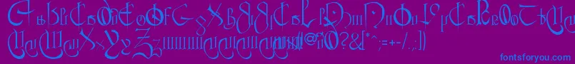 Courthan-Schriftart – Blaue Schriften auf violettem Hintergrund