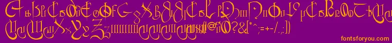 Courthan-Schriftart – Orangefarbene Schriften auf violettem Hintergrund