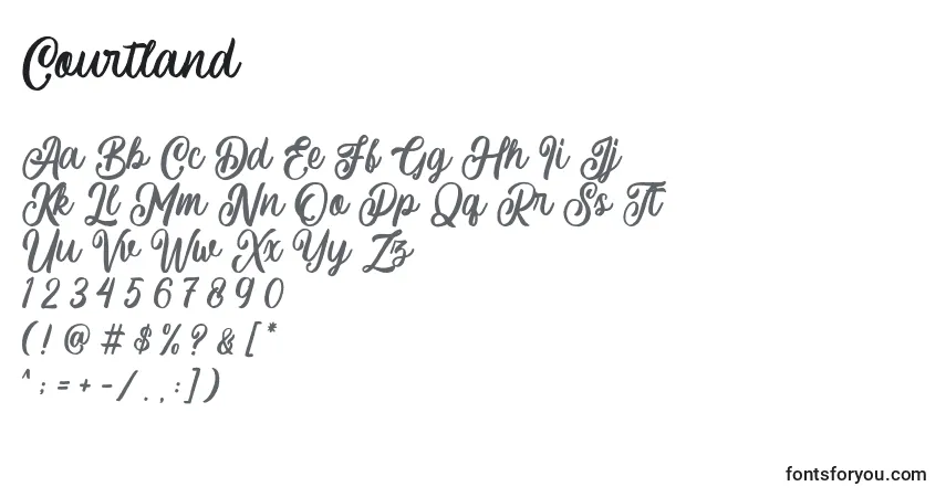 Schriftart Courtland – Alphabet, Zahlen, spezielle Symbole