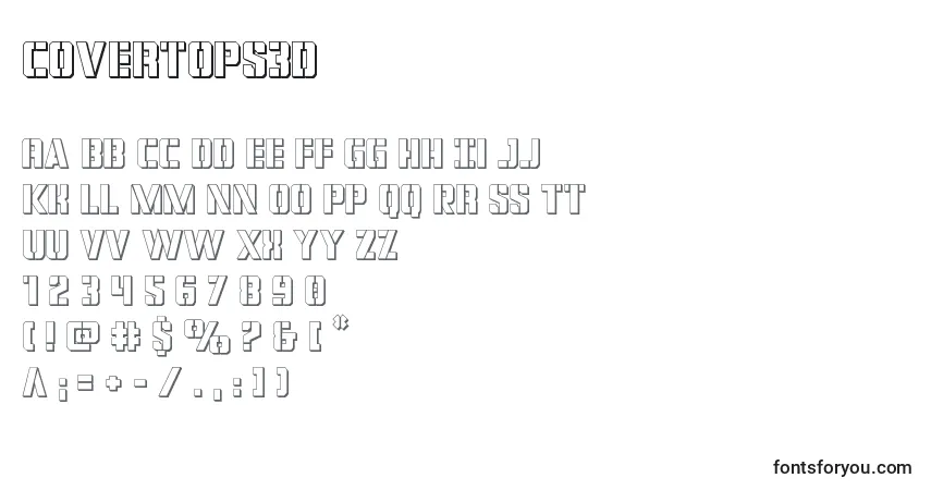 Schriftart Covertops3d (124067) – Alphabet, Zahlen, spezielle Symbole