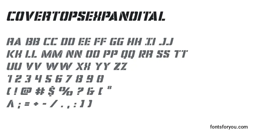 Schriftart Covertopsexpandital (124072) – Alphabet, Zahlen, spezielle Symbole