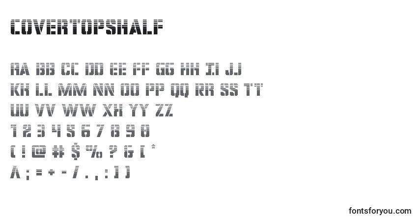 A fonte Covertopshalf – alfabeto, números, caracteres especiais