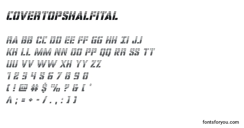 Czcionka Covertopshalfital – alfabet, cyfry, specjalne znaki