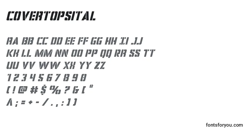 Schriftart Covertopsital (124077) – Alphabet, Zahlen, spezielle Symbole