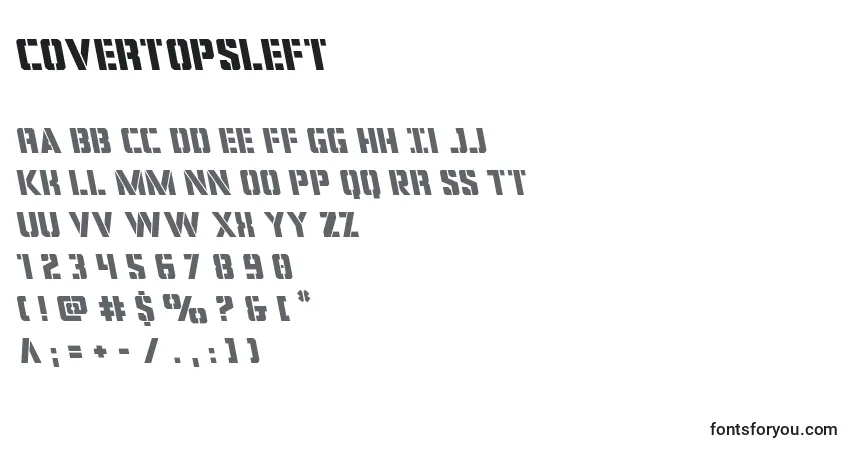 Schriftart Covertopsleft (124080) – Alphabet, Zahlen, spezielle Symbole