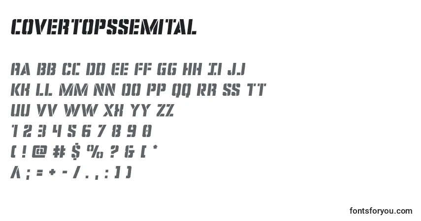 Czcionka Covertopssemital – alfabet, cyfry, specjalne znaki