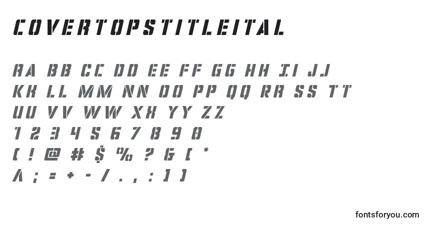 Шрифт Covertopstitleital – алфавит, цифры, специальные символы