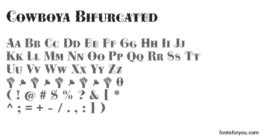 Шрифт Cowboya Bifurcated – алфавит, цифры, специальные символы
