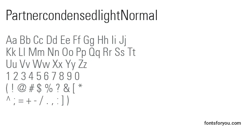 A fonte PartnercondensedlightNormal – alfabeto, números, caracteres especiais