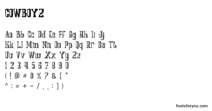 Czcionka COWBOYZ – alfabet, cyfry, specjalne znaki