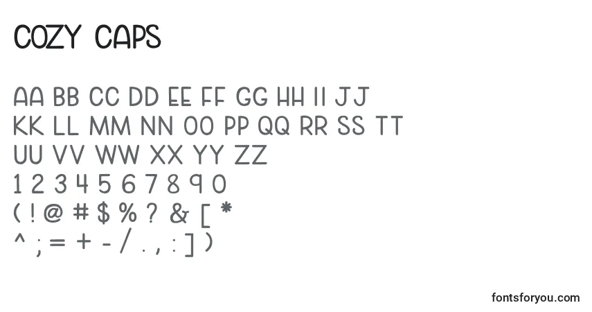 Schriftart Cozy caps – Alphabet, Zahlen, spezielle Symbole