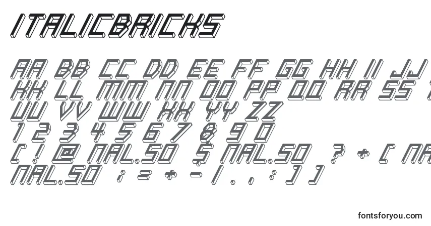 Czcionka ItalicBricks – alfabet, cyfry, specjalne znaki