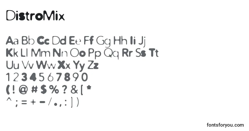 Schriftart DistroMix – Alphabet, Zahlen, spezielle Symbole