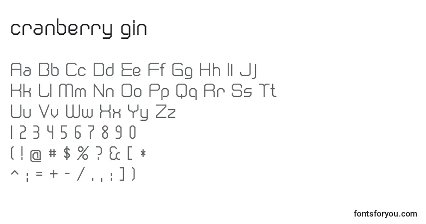 Schriftart Cranberry gin – Alphabet, Zahlen, spezielle Symbole
