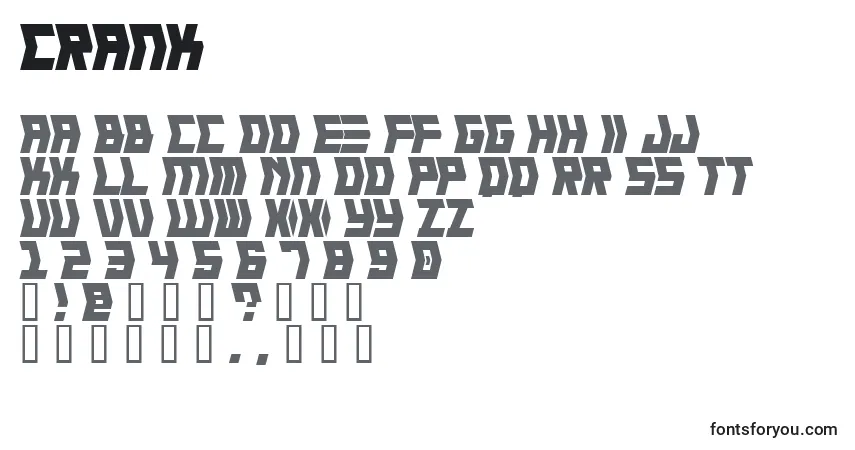 Czcionka Crank (124116) – alfabet, cyfry, specjalne znaki