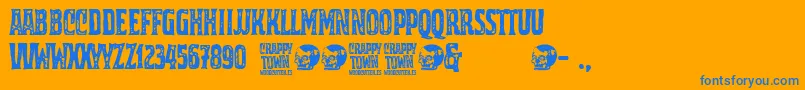 Crappy Town-Schriftart – Blaue Schriften auf orangefarbenem Hintergrund